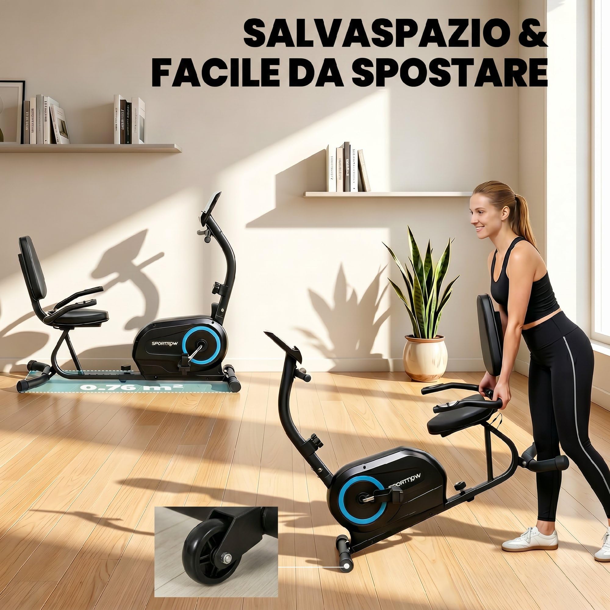 SPORTNOW Cyclette da Casa Orizzontale con 8 Livelli di Resistenza Magnetica, Cyclette Recumbent con Bluetooth App, Schermo LCD, Frequenza Cardiaca, Sedile Regolabile, Ruote, Allenamento Casa Anziani