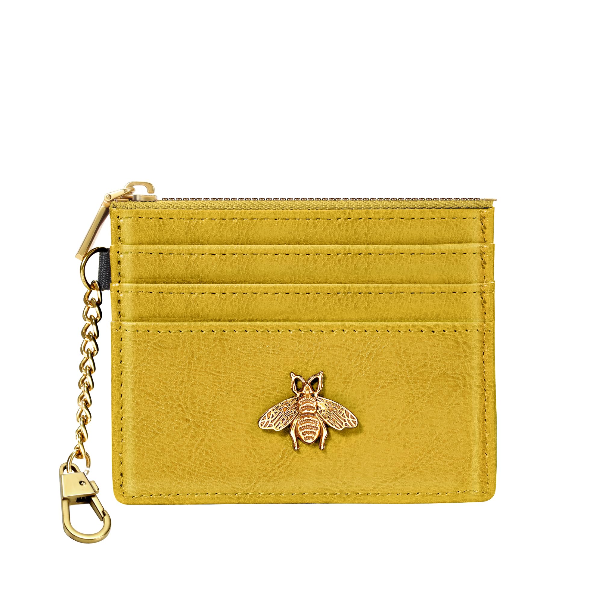SEAVILIACard Holder Keychain Wallet for Women with ID Window RFID Coin Purse Bee Gifts Slim Minimalist Small Wallet