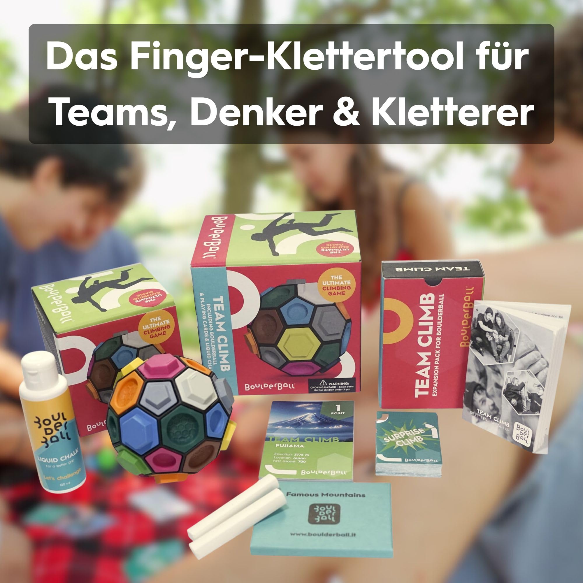BOULDERBALL Team Climb - Fingerkletterspiel für Teamwork, Feinmotorik & Logisches Denken - Made in Italy - Inkl. Team Climb-Routenset & Liquid Chalk - Geschicklichkeitsspiel für Kinder & Erwachsene