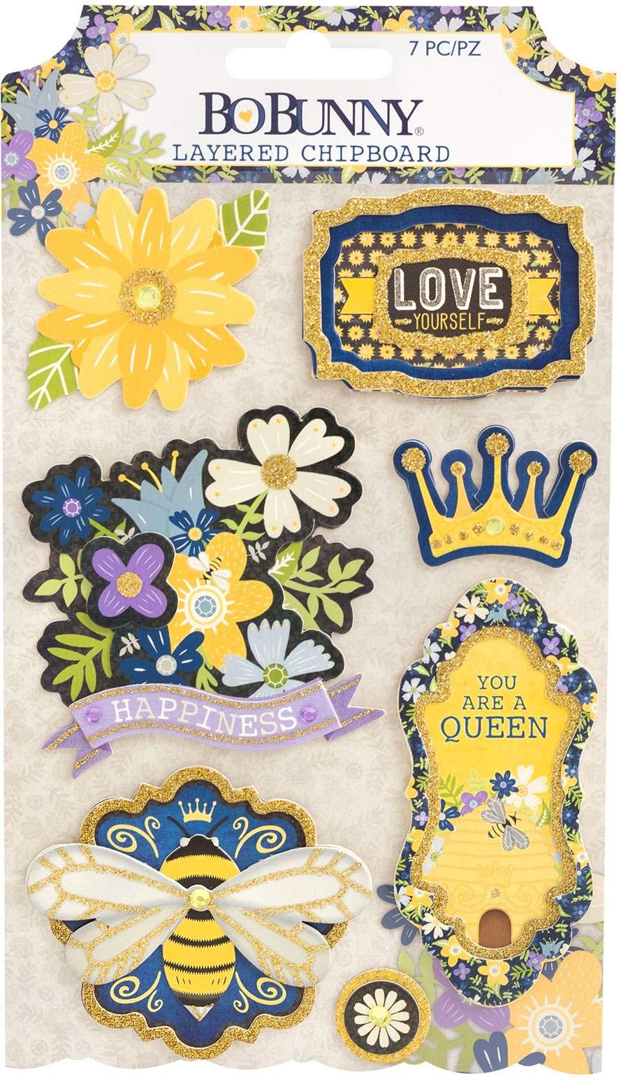 Stickers BoBunny Beeutiful You dorés en chipboard rigide pour finitions haut de gamme