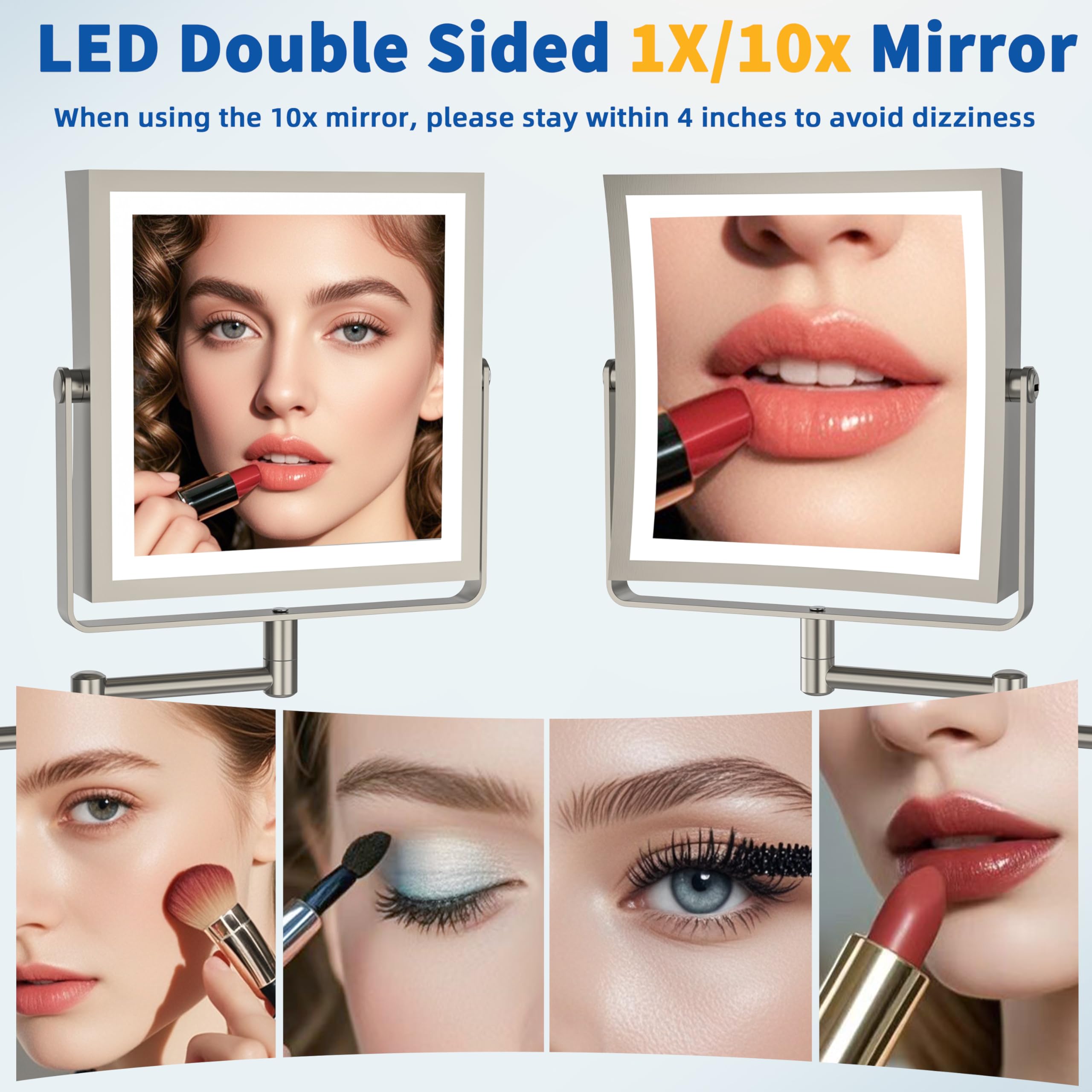 Ruacq Rechargeable Wall Mounted Makeup Mirror with Lights