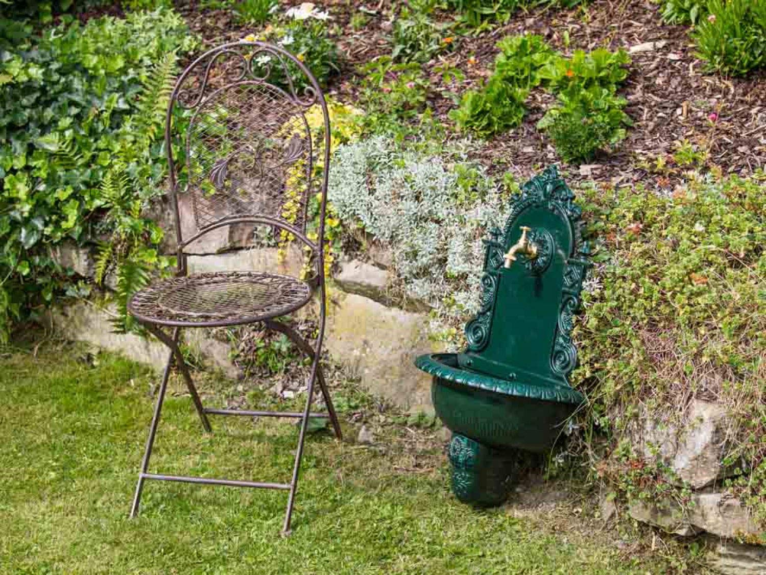 aubaho Waschbecken Wandbrunnen Wein Garten Alu grün Antik-Stil Brunnen Waschplatz Bad