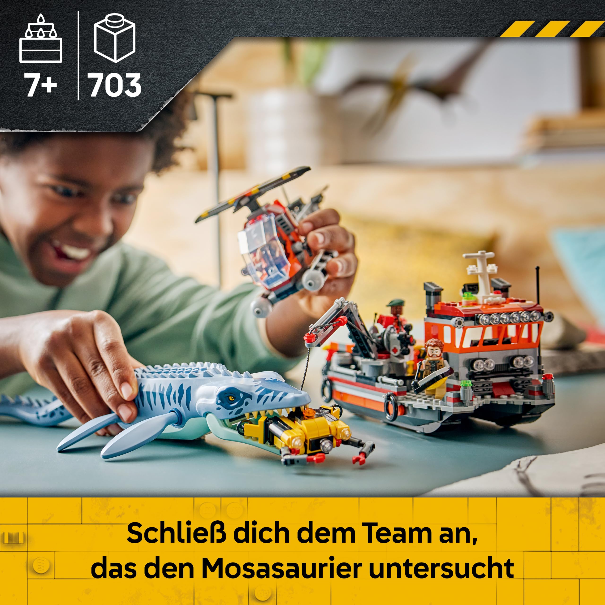 LEGO Jurassic World Mosasaurier-Angriff auf das Boot - Bauspielzeug - Spielset für Rollenspiele mit 3 Minifiguren und Einer Dino-Figur - Geschenkidee für Kinder ab 7 Jahren - 77983