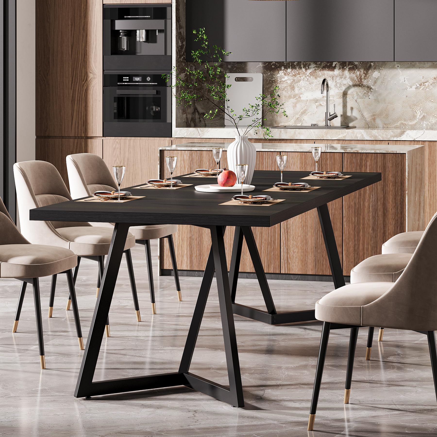 Tribesigns Grande tavolo da pranzo da 180 cm per 6-8 persone, tavolo da pranzo moderno con struttura in metallo, tavolo da cucina rettangolare per la sala da pranzo per la casa (nero)