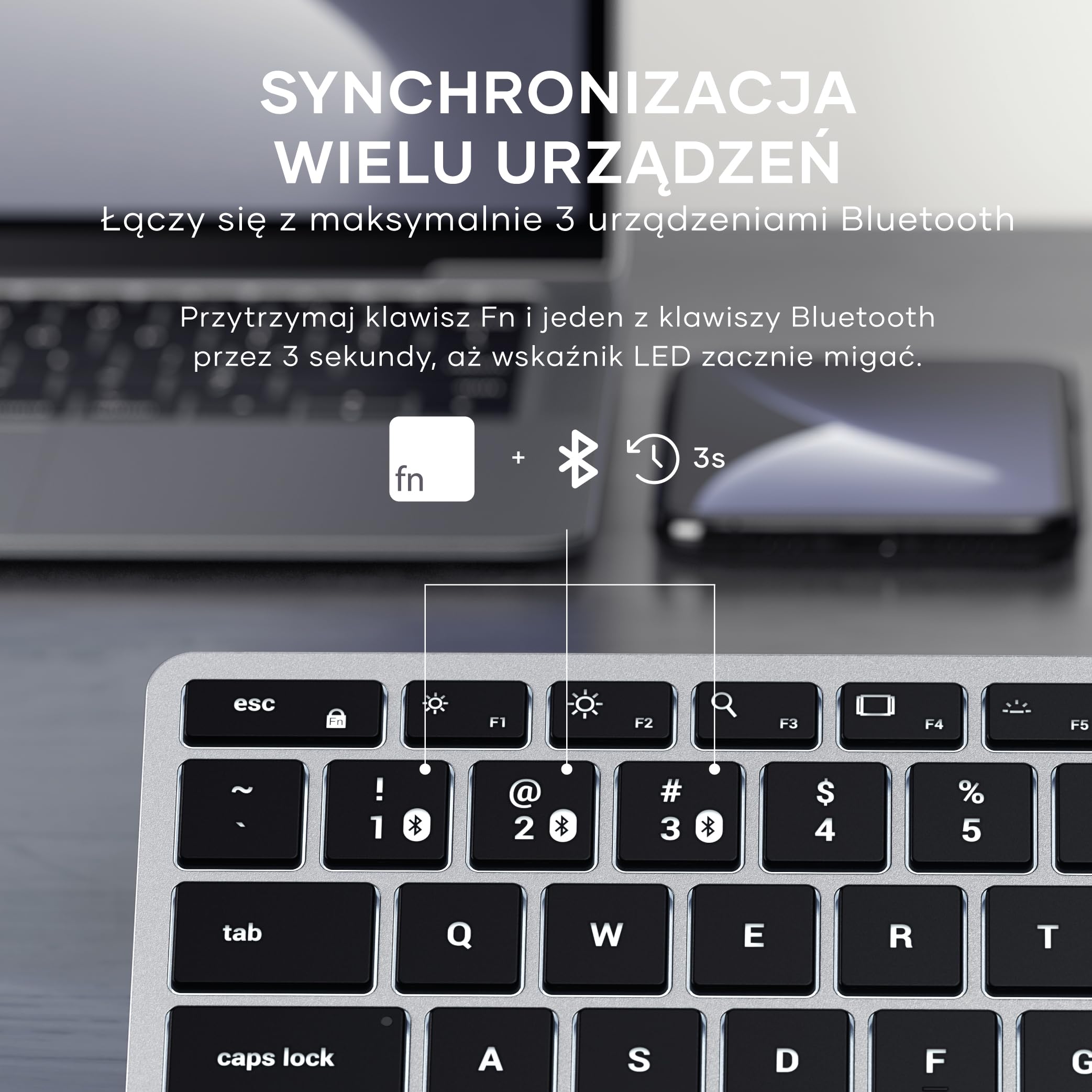 SATECHI klawiatura Bluetooth Slim X1, amerykański układ QWERTY, srebrna | Obsługa wielu urządzeń, aluminiowa obudowa, podświetlane klawisze i ładowanie przez USB-C