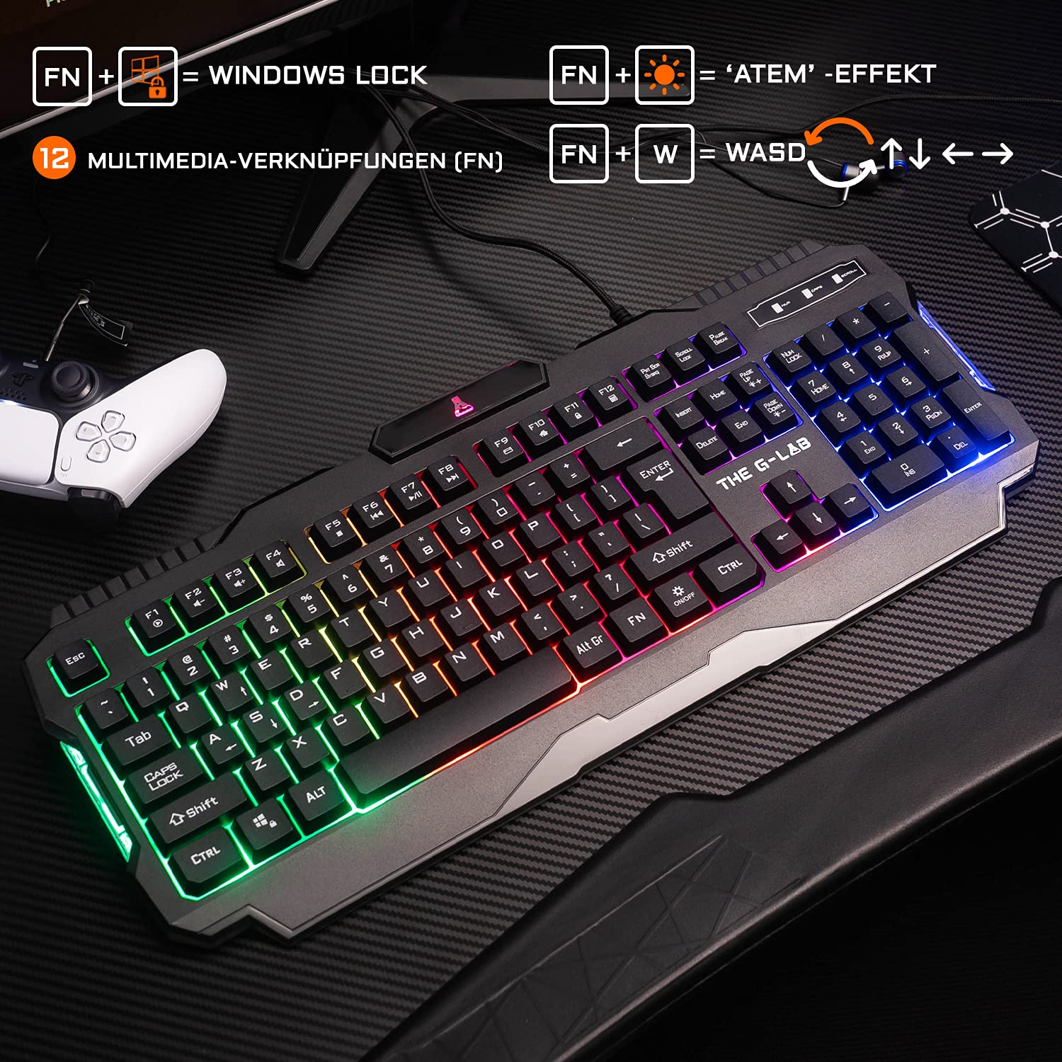G-LAB Combo Helium Gaming Tastatur und Maus Set RGB Beleuchtet QWERTZ Ergonomische Gamer-Mouse PC PS4 PS5 Xbox One