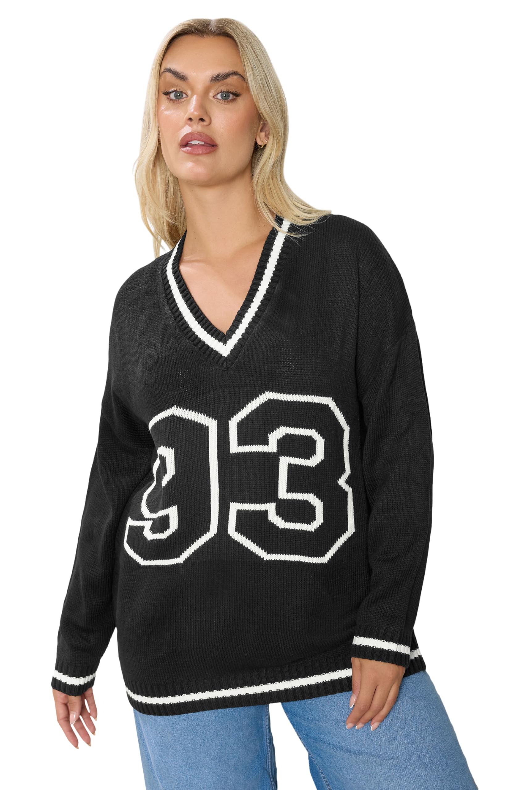 Yours Women's Black Curve '93' Slogan Knitted Jumper - Plus Size Curve