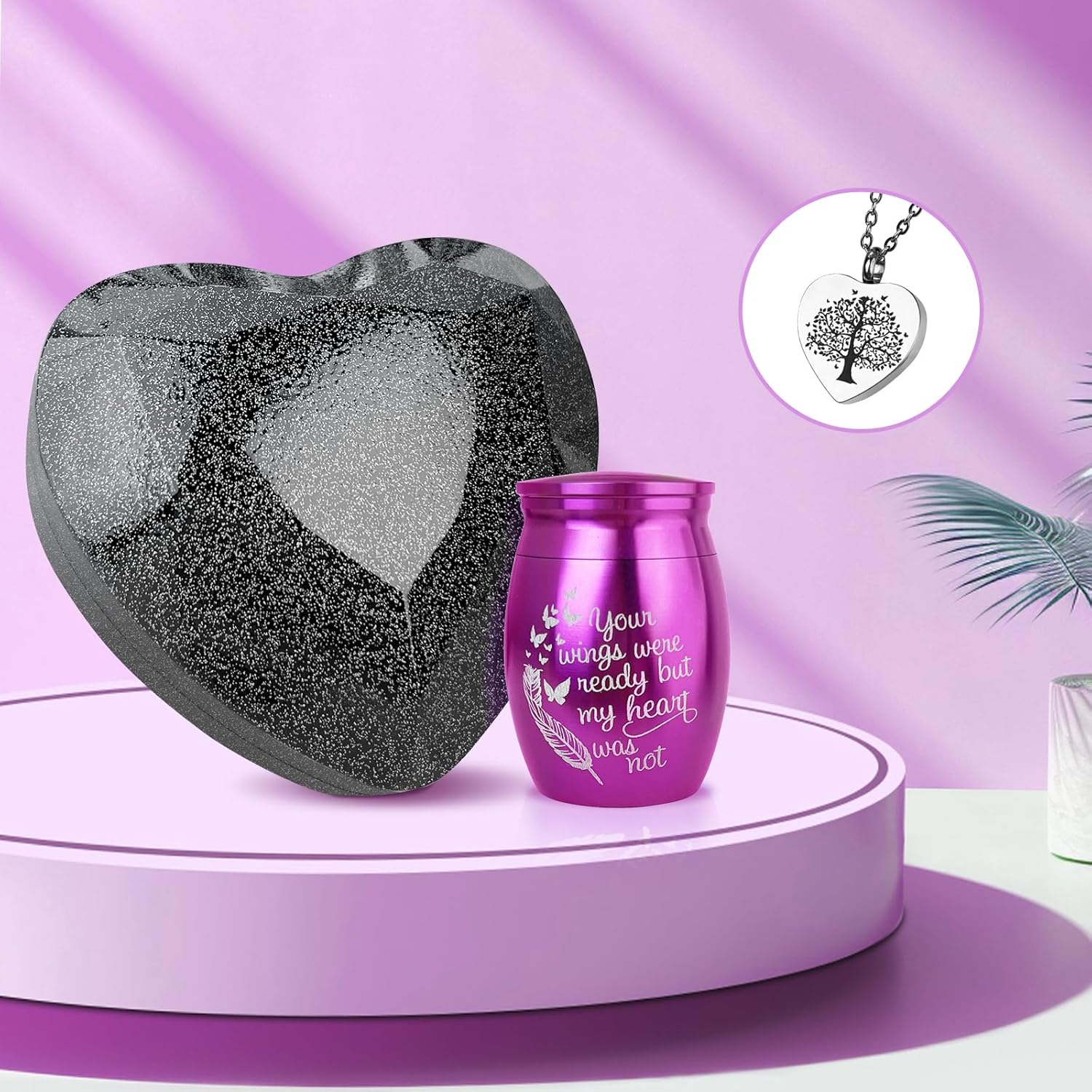 Small Purple Heart Urn for Ashes Keepsake with Light - Memorial Urn Set with Necklace, Funnel, Case - Image 4