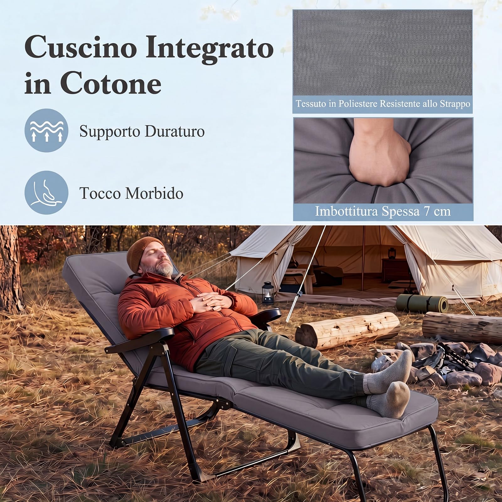 COSTWAY Sedia a Sdraio Pieghevole, Lettino Prendisole da Esterno con Schienale e Poggiapiedi Regolabili, Poltrona Relax in Metallo con Cuscino Morbido per Giardino e Terrazzo, Portata 150 kg (Grigio)