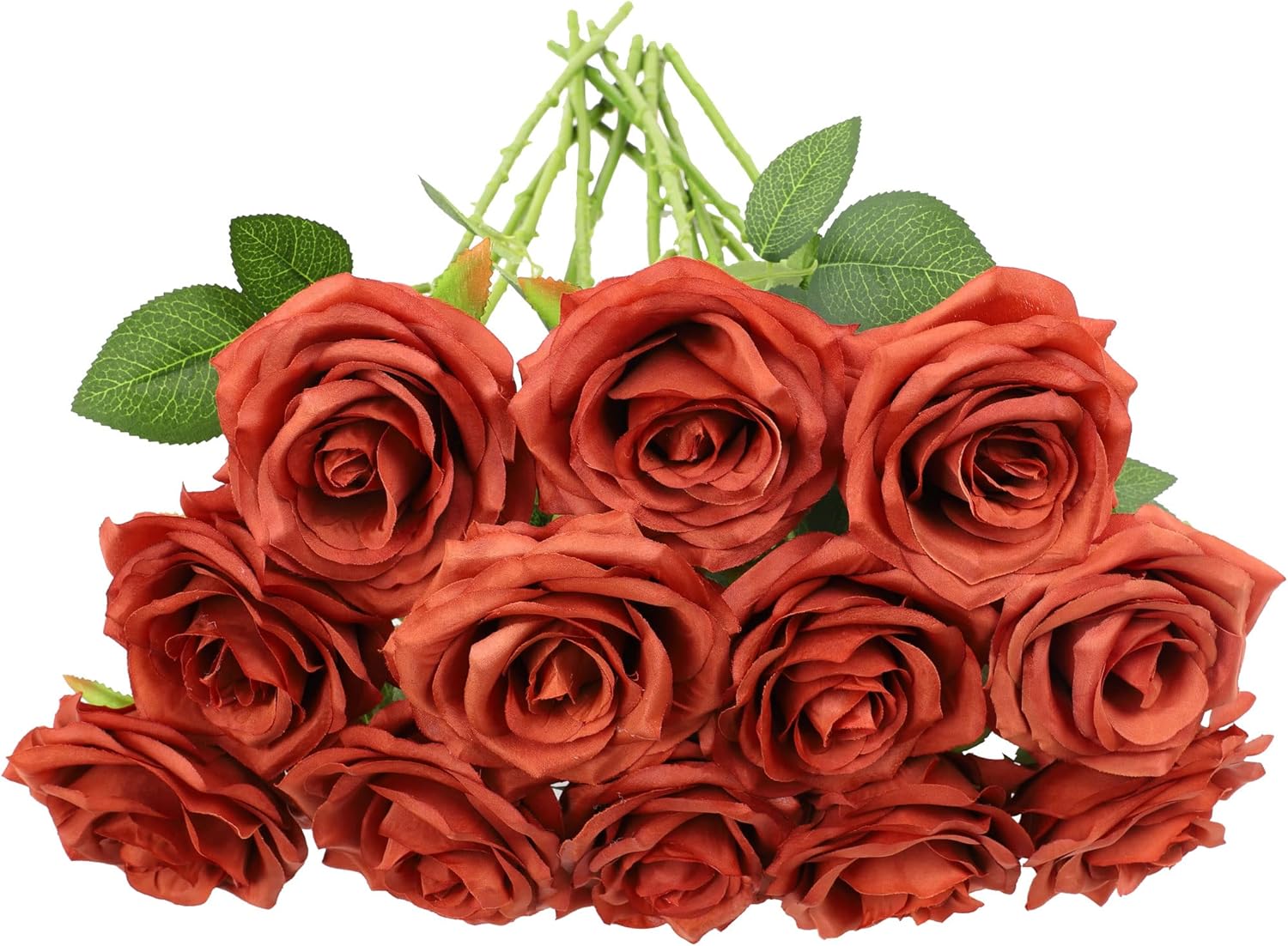 NEVISI Artificial Rose Flower 12Pcs Burnt Orange Rose Fake