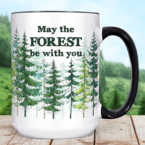 Trees Nature Coffee Mug May The Forest Be With You Funny Ceramic Cup Microwave Dishwasher Safe Camping Gift