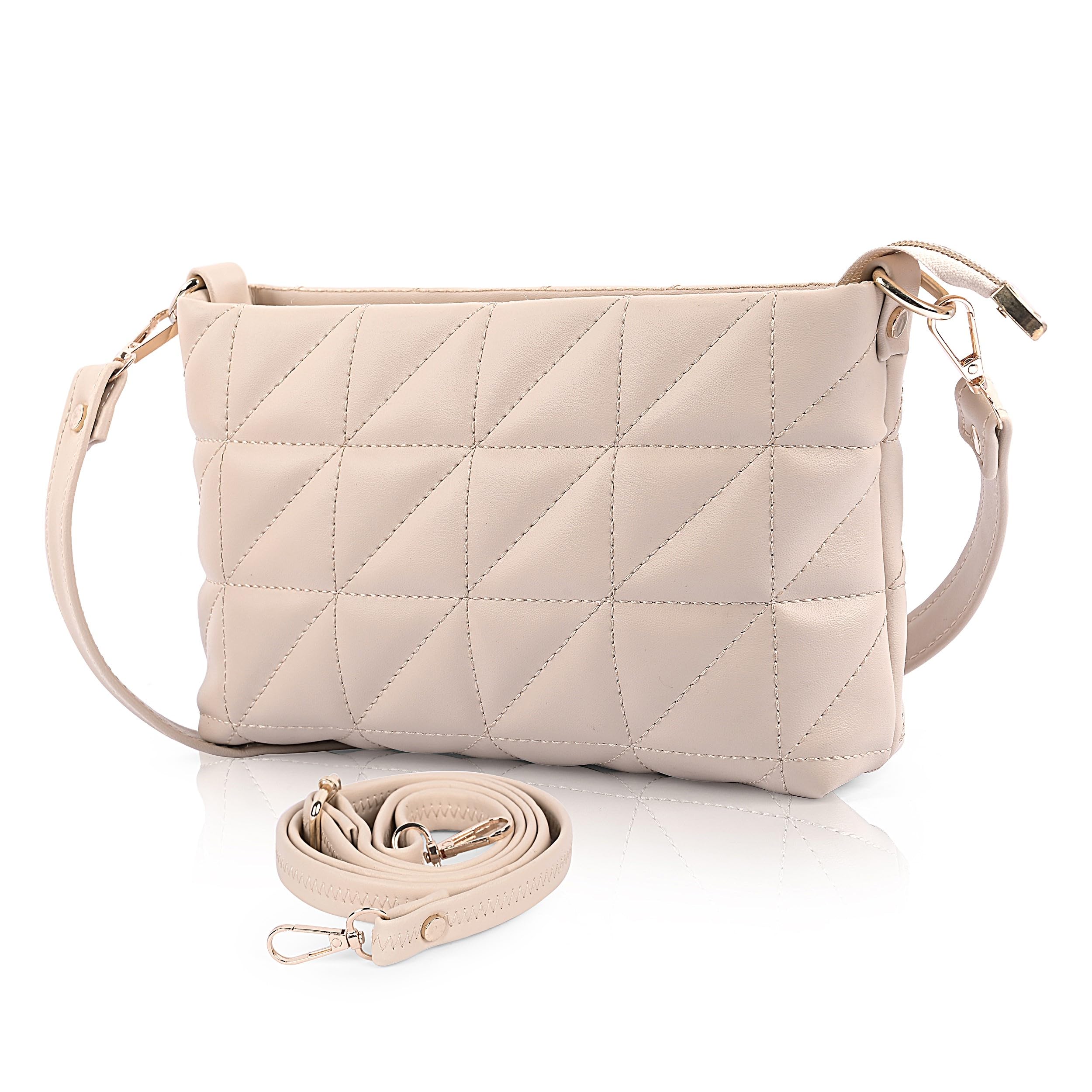 ADISA Womens Girls Quilted Cross Body Sling Bag with Two Detachable belts (SL5142_Off White) (B0DGTNYRJR) Amazon Price History, Amazon Price Tracker