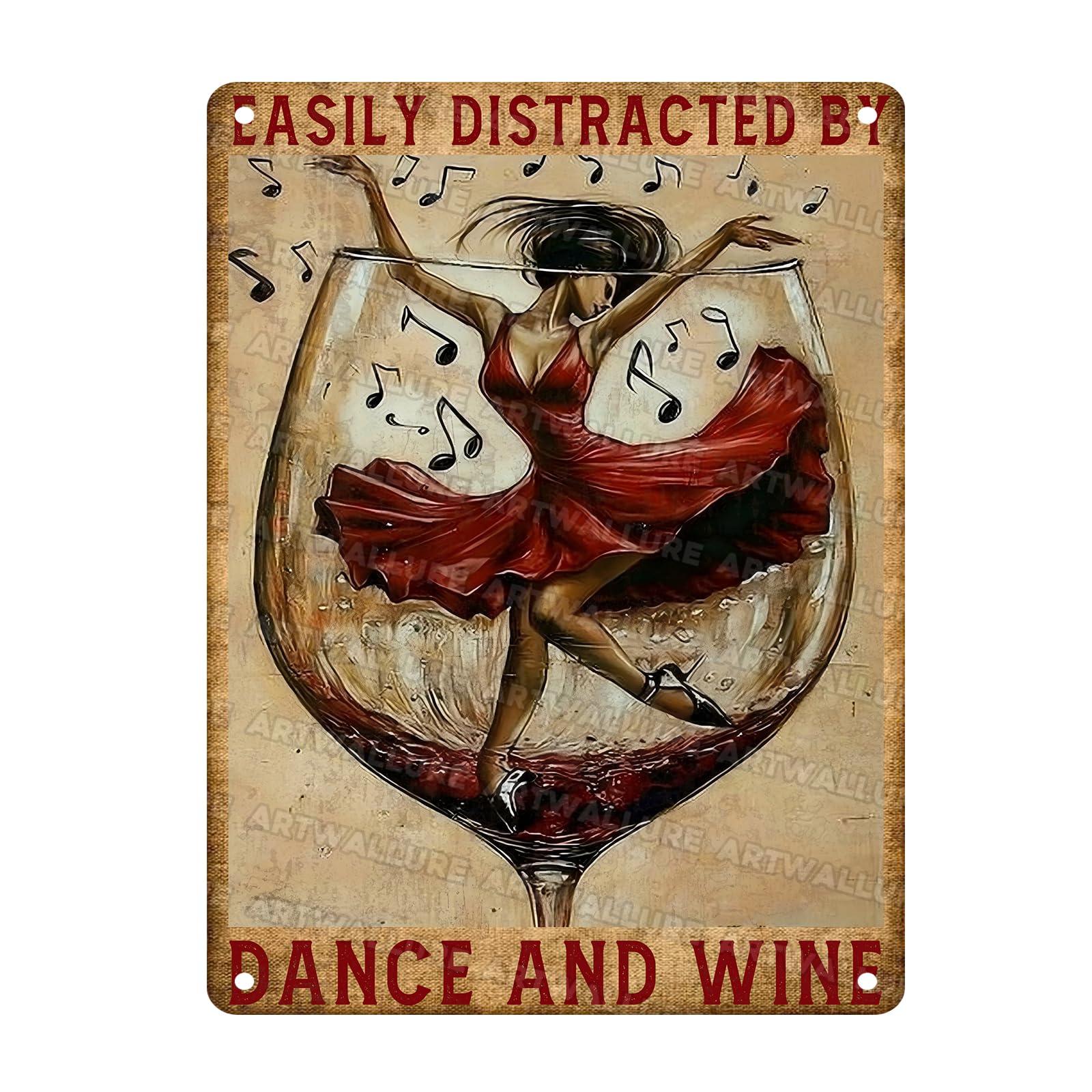 Ballet Vintage Tin Sign Easily Distracted by Dance and Wine Metal Tin Sign for Wall Art Kitchen Wall Decor 12x16Inch