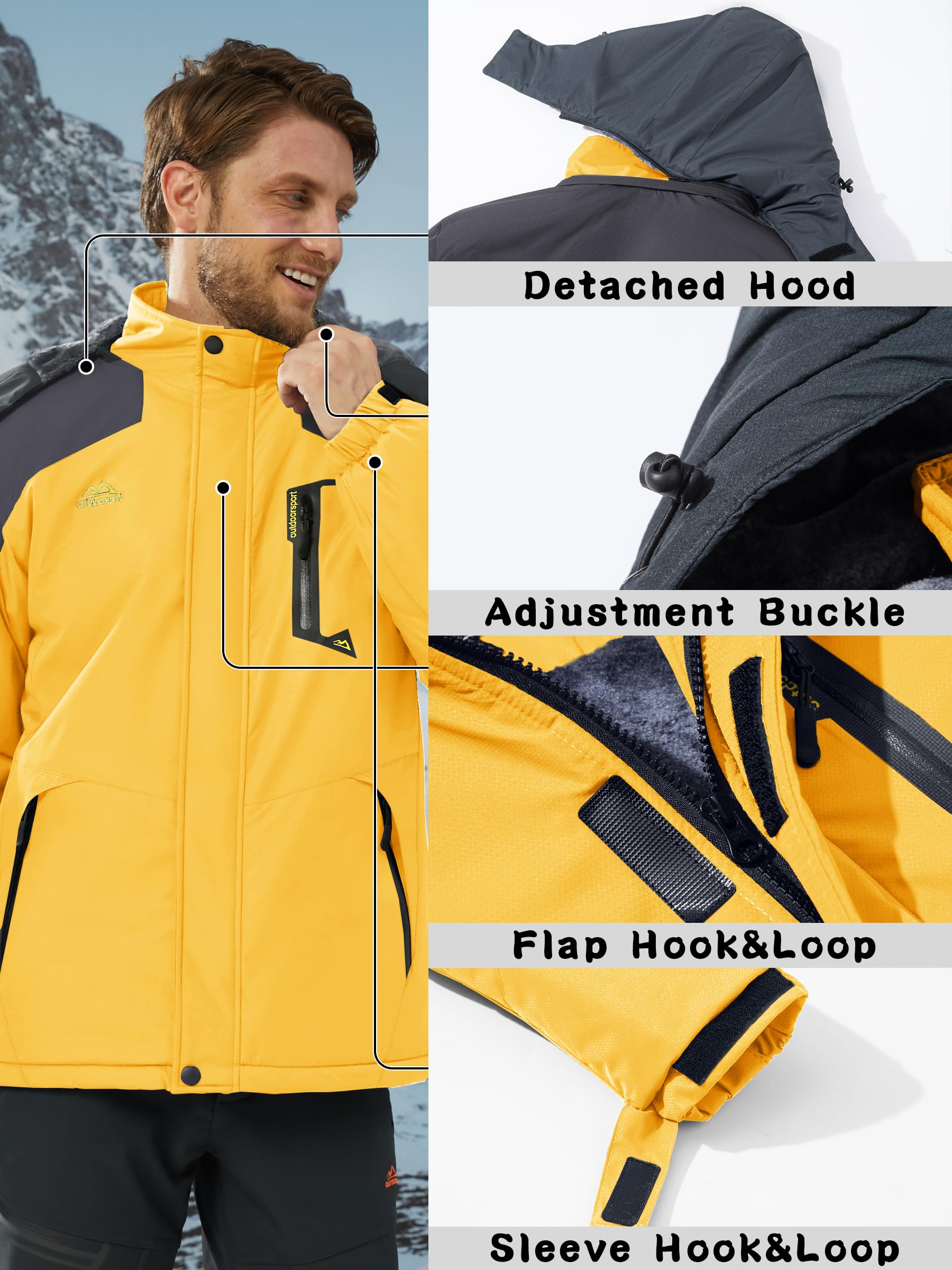 KEFITEVD Giacche in Pile Invernali da Uomo Calde Impermeabili da Sci Termici con Cappuccio Staccabile