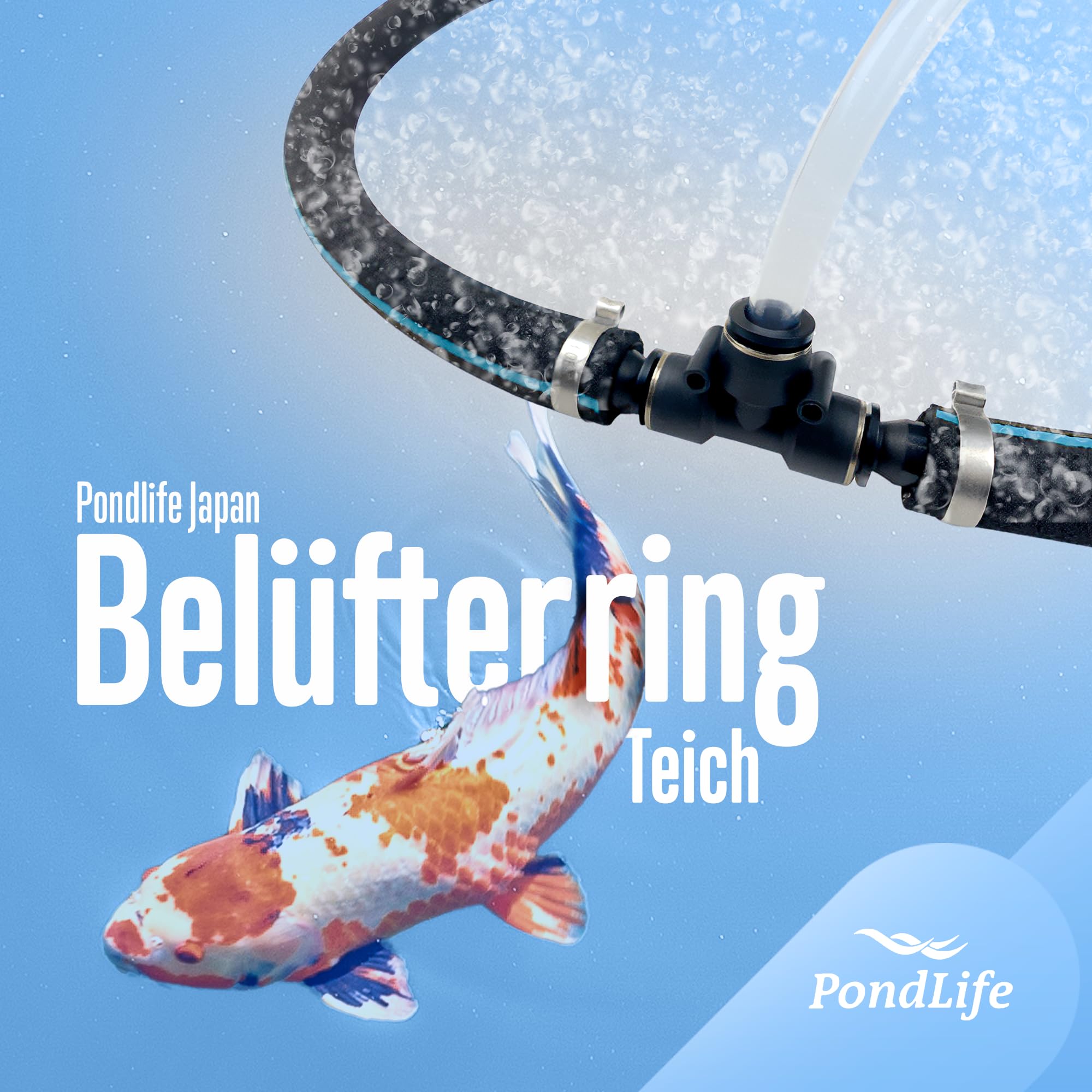 Pondlife Japan Belüfterring für Koi Teich, Ø 50 cm, Teichbelüfter mit Luftschlauch, Sauerstoffzufuhr und Belüftung, Teich Zubehör