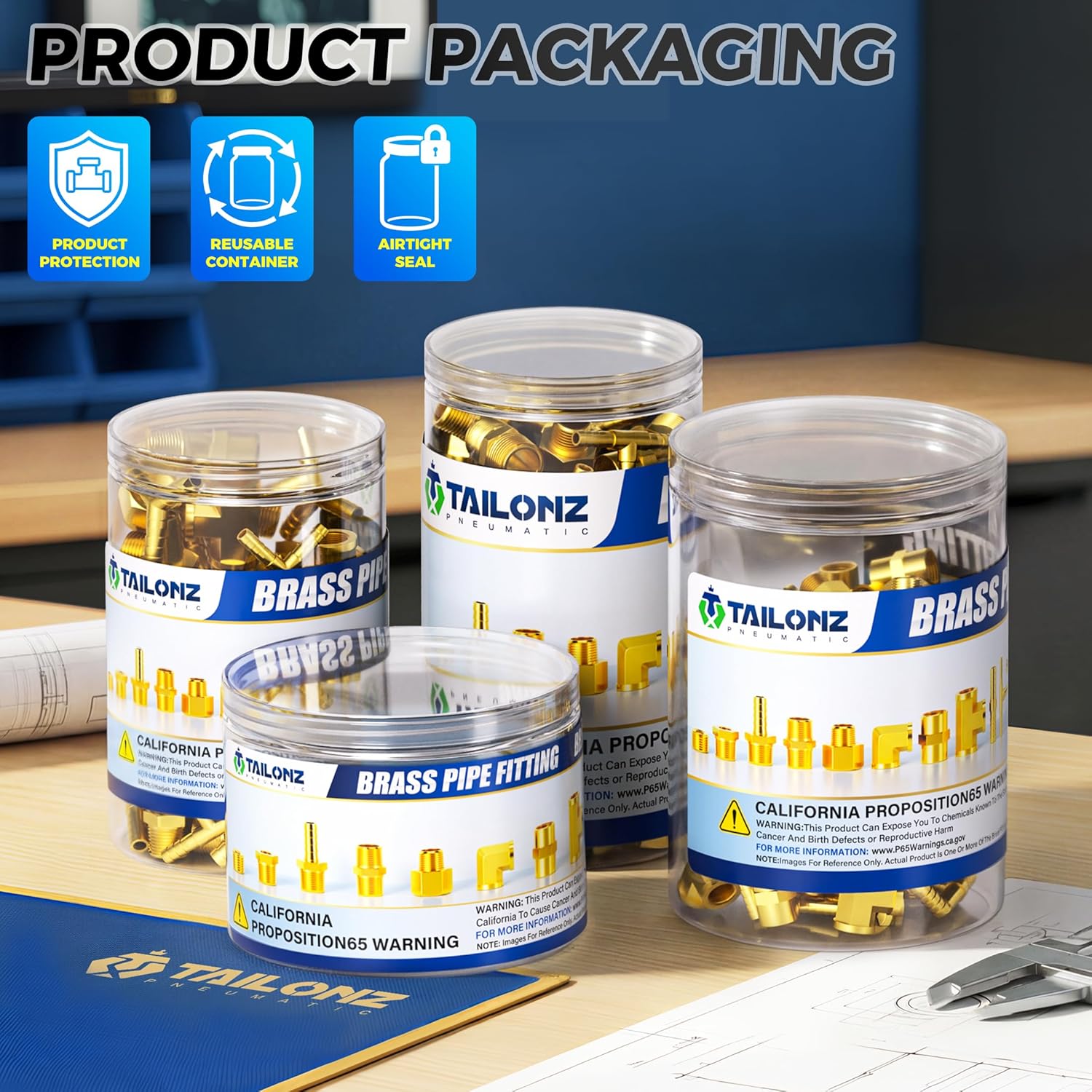 TAILONZ PNEUMATIC Pipe Fitting and Air Hose Fitings Hex Nipple Coupling Set - 3/8 Inch NPT x 1/4 Inch NPT,Solid Brass Male Pipe（Pack of 15）