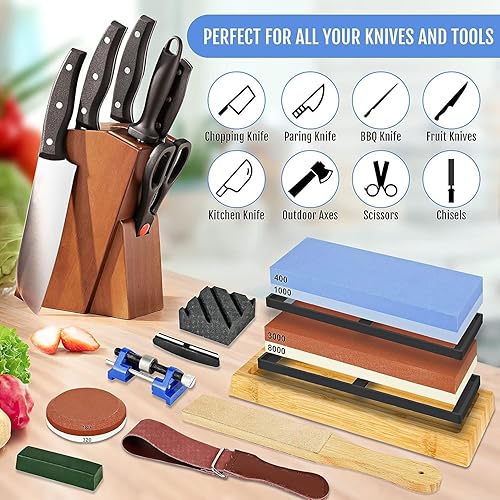 Miniatura 5 de Kit de piedra para afilar cuchillos, 12 piezas de piedra de afilar de grano doble 4001000 y 30008000 corindón blanco, kit de piedra de afilar con