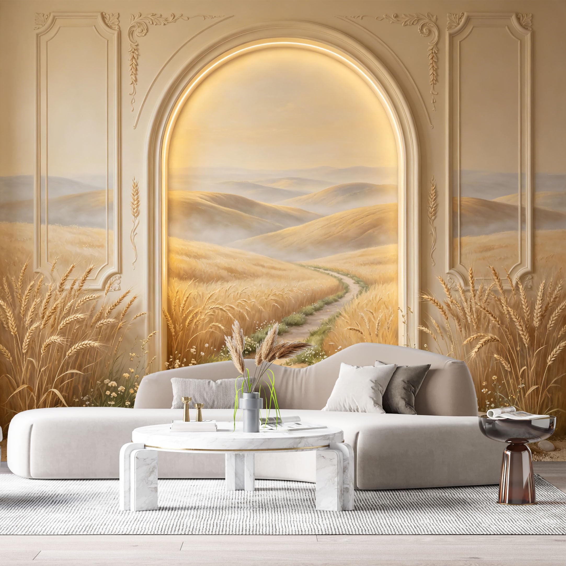 Custom Size Wall Murals Wheat Field Landscape Archway 3D Trompe L'Oeil SelfAdhesiveWall Fabric Removable Wallpaper Wall Decor for Living Room Bedroom Bathroom