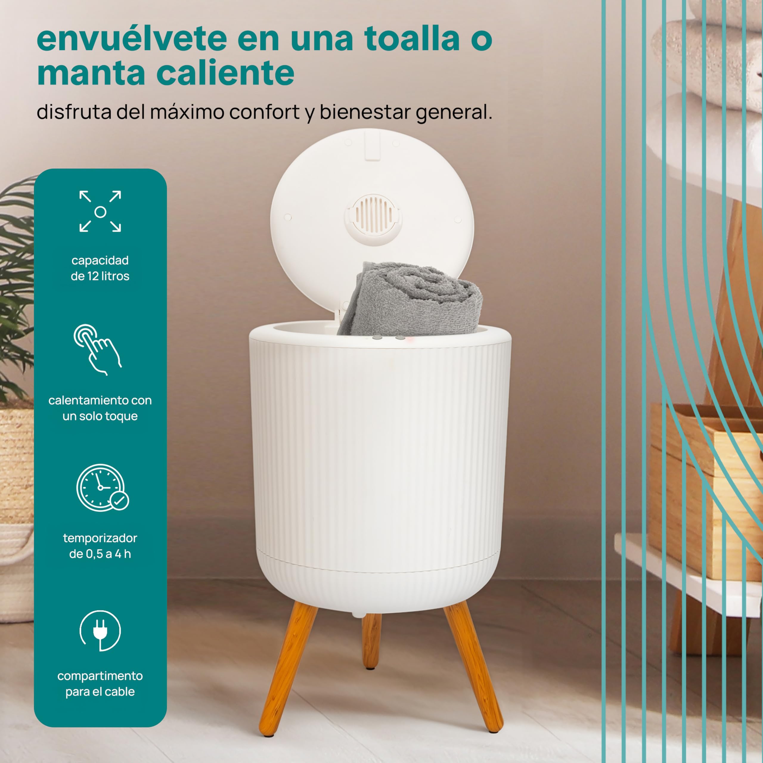 SereneLife calentador de toallas independiente, Con piernas para baño y spa, Capacidad de 12L, Temporizador integrado, Discos de aroma e indicador LED