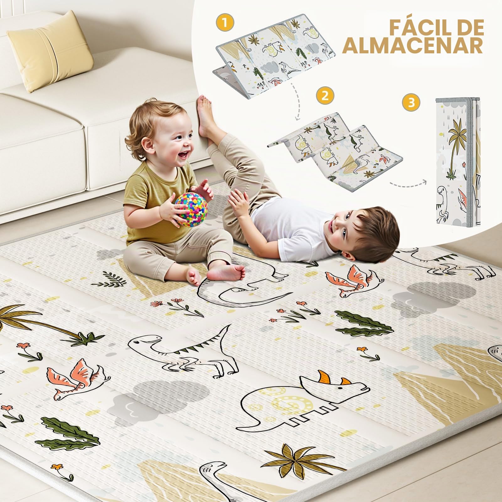 Parque Bebe con Alfombra, Beige Niño, Barreras, Parque Bebé de Tela Oxford, Juego para Apartamento