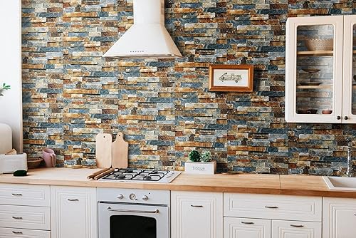 Miniatura 6 de LiKiLiKi Papel tapiz de ladrillo de piedra, despegar y pegar, papel de contacto extraíble, papel de contacto de ladrillo sintético, rollo de