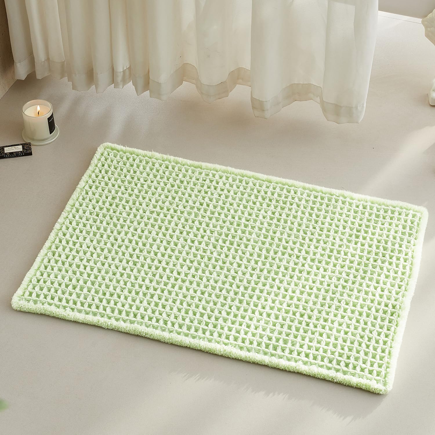 TYUU Waffle Bath Mat, Boho Bathroom Rugs Non Slip, 30x20 Pale Green