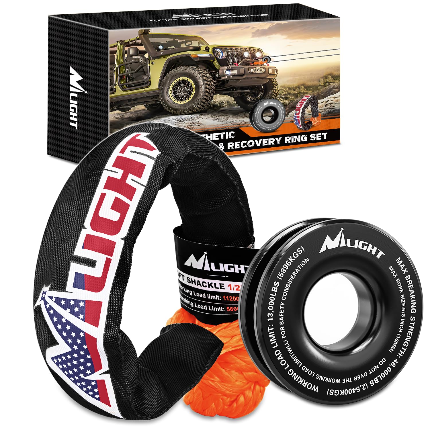 Nilight Synthetic Soft Shackle &amp; Recovery Ring Kit
