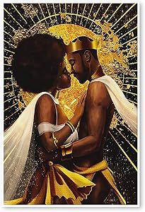 WOJUHAO Canvas Print Wall Art Painting, African King and Queen Lovers Picture, Modern Black Art Paintings for Adult Bedroom Bathroom Wall Decor (no Frame) (16''x24''/40x60cm)