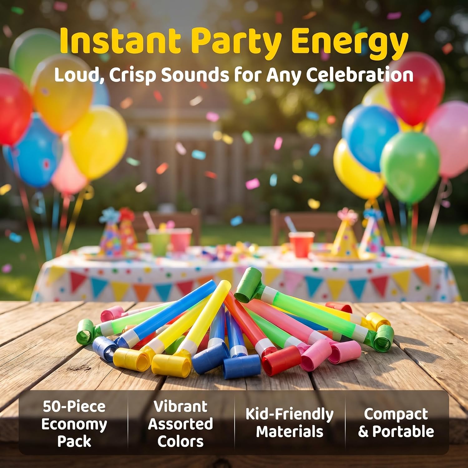 50Pcs Party Blowers Noise Maker, Loud Crisp Sound Colorful Birthday Party Whistles Ideal for Sports Events Graduation Celebration Carnival and Games Supplies