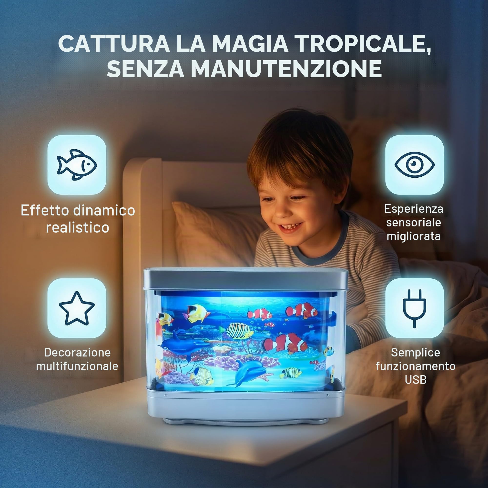 Lampada Decorativa per Acquario con Pesce in Movimento, Mini Luce Artificiale per Vasca, Giocattolo per Bambini, Gatto, Bambino