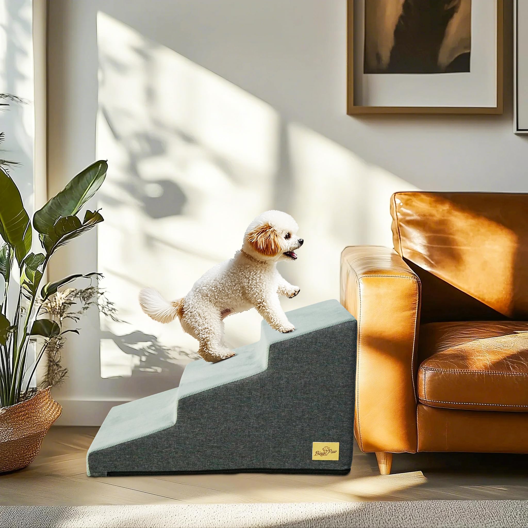 Escaliers pour Chiens à 3 Marches en Éponge Haute Densité, Rampe pour Chien et Chat Antidérapant avec Housse Amovible - Échelle Large pour Animaux de Compagnie Agés 39x65x39.5cm