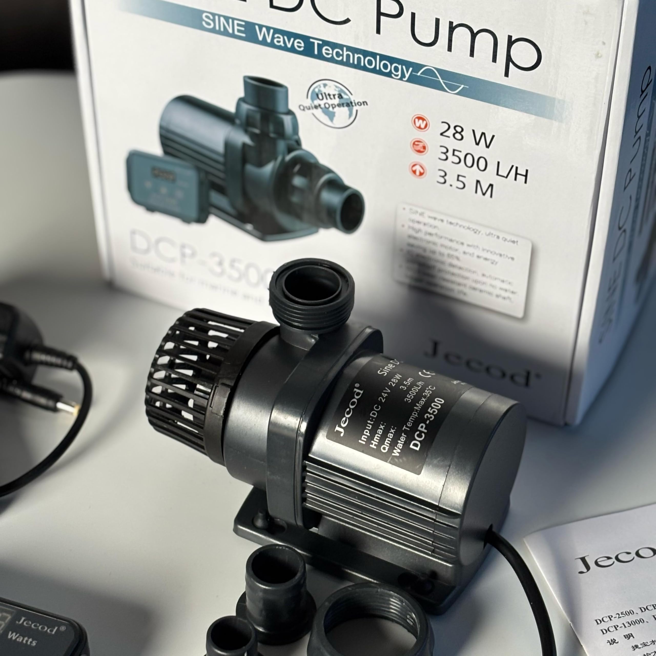 JEBAO DCP-3500 Bomba de Retorno para Acuario, 3500 L/h, 28 W, 24 V, Caudal Regulable, Controlador Electrónico