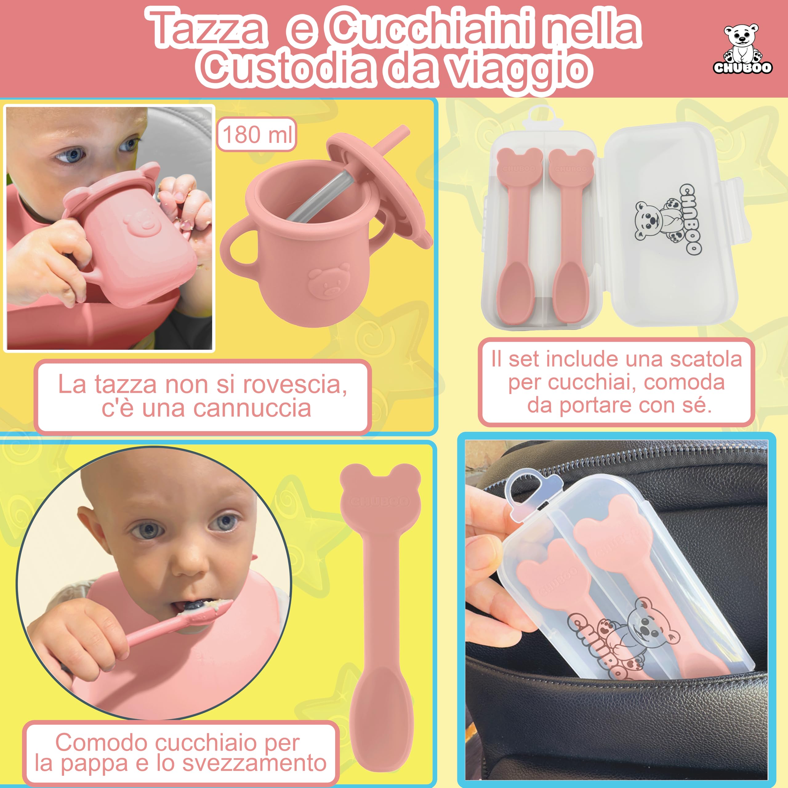 Set Pappa Per Bambini 10 Pezzi - Ciotola Con Ventosa, Cucchiaino, Bavaglino In Silicone Anti-odore BPA Free - Foto 12