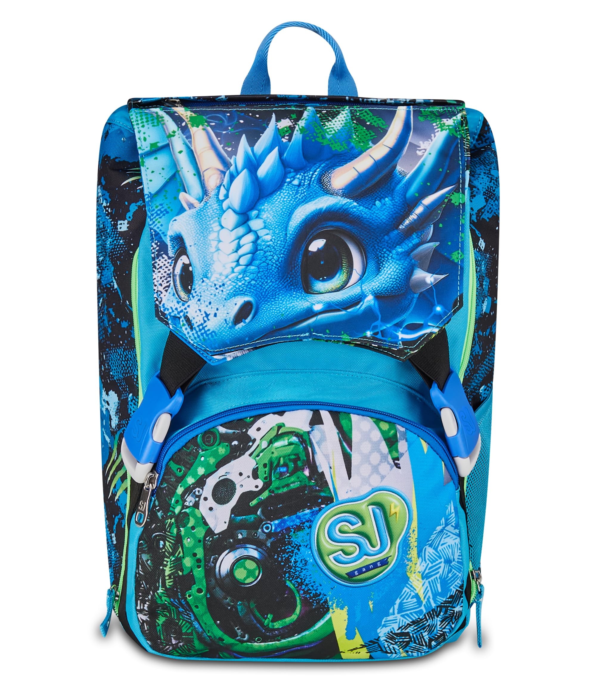 SJ GANG STYLE JAM GANG Zaino Estensibile, Volume Regolabile, Doppio Scomparto, Tasca Porta Borraccia, Scuola e Tempo Libero, Turchese Fluo, Bambini, blu