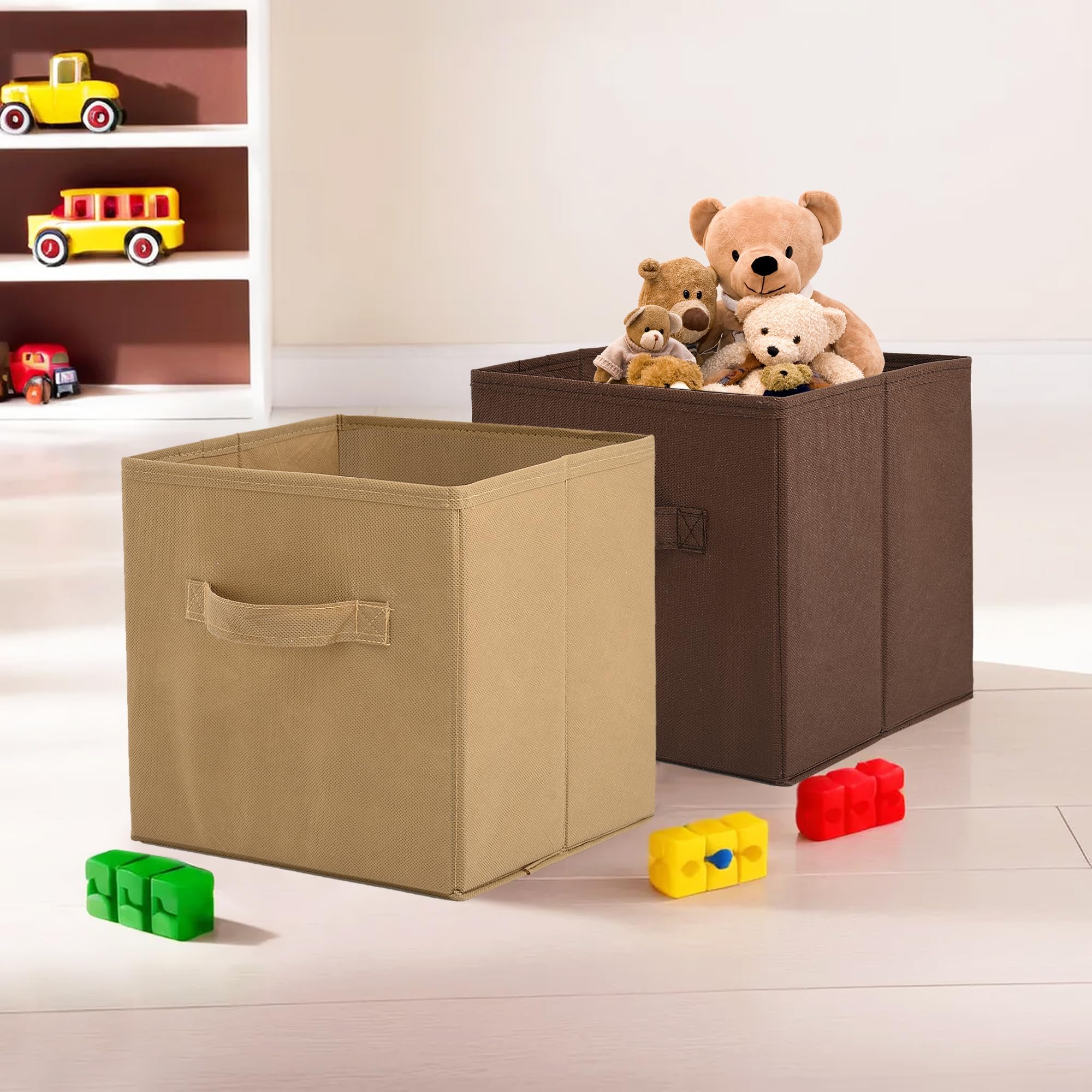 Kuber Industries (Pack of 2) Foldable Storage Box | Multipurpose Storage Organizer For Clothes | Plain Wardrobe Organizer for Book, Stationary & Toys | 11 Inch | Brown & Beige