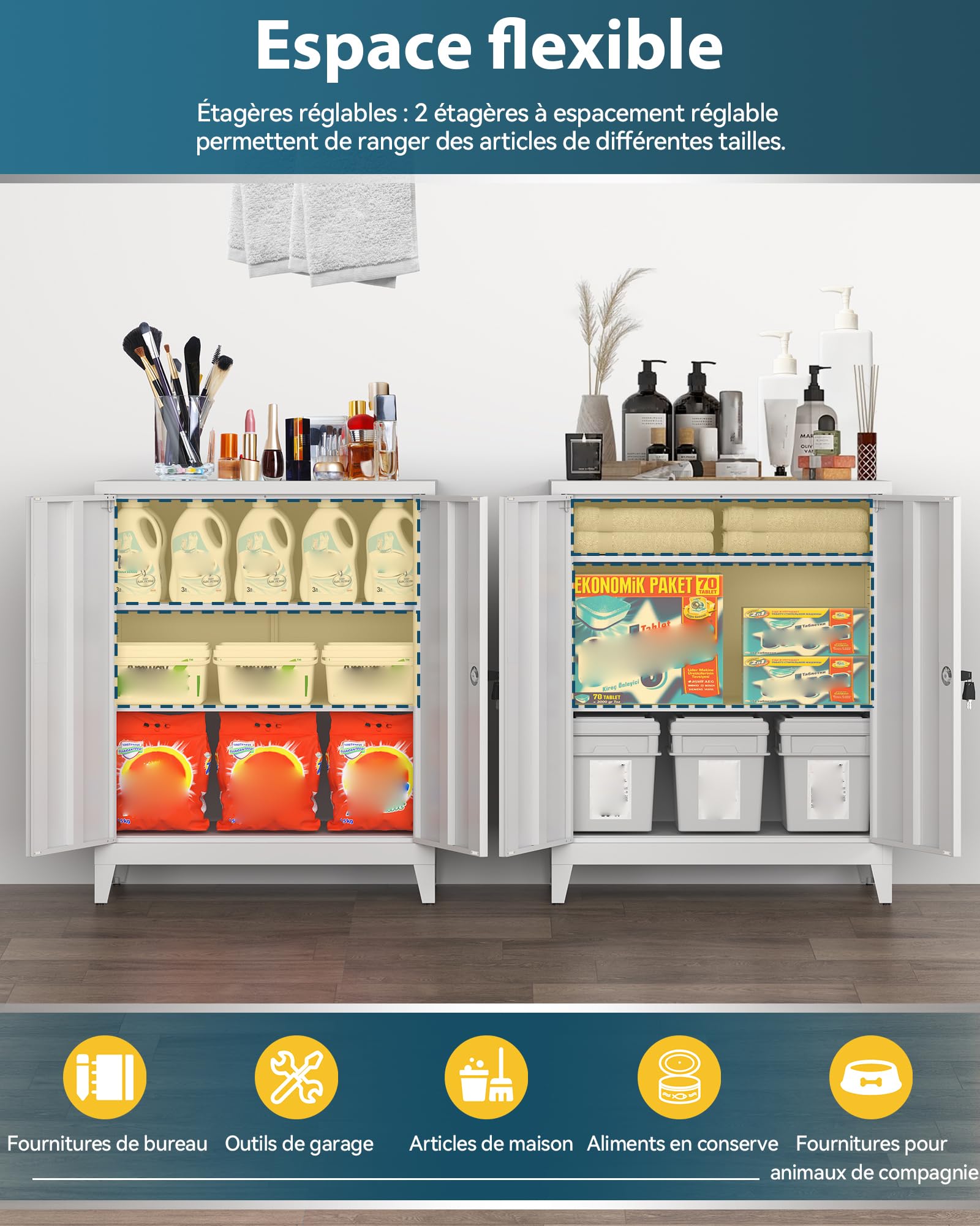 Armoire de Rangement en Métal, Armoire de Garage verrouillable avec 2 Étagères, de Bureau avec étagères Réglables, pour le Bureau, le Garage et la Buanderie, 40 x 80 x 100 cm, Blanc