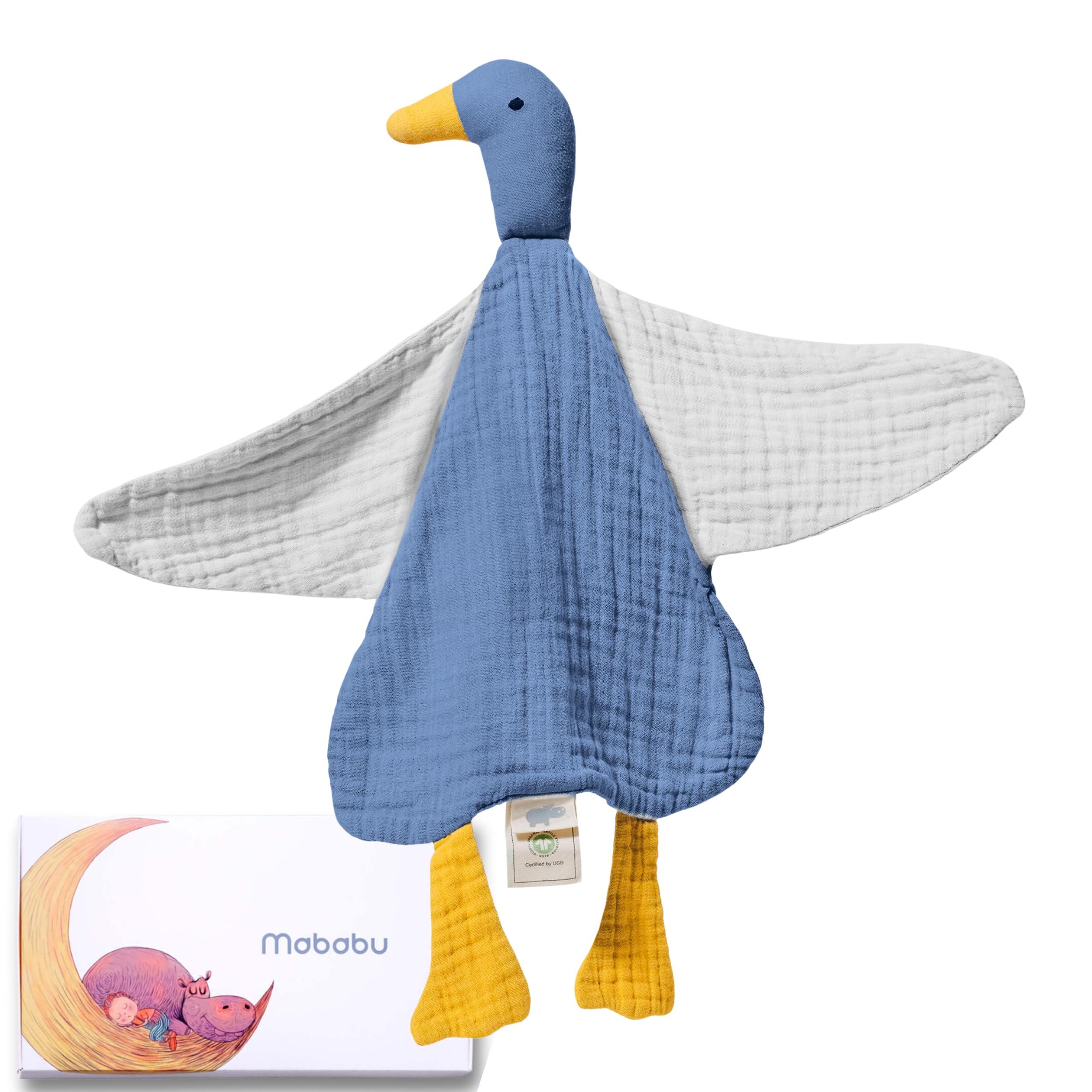 Mababu Schmusetuch Baby Musselin – Bio-Baumwolle & Oeko-TEX® – Kuscheltier Ente – Geschenk zur Geburt, 4-lagig, extra weich, für Neugeborene, Jungen & Mädchen, waschbar, als Schnuffeltuch