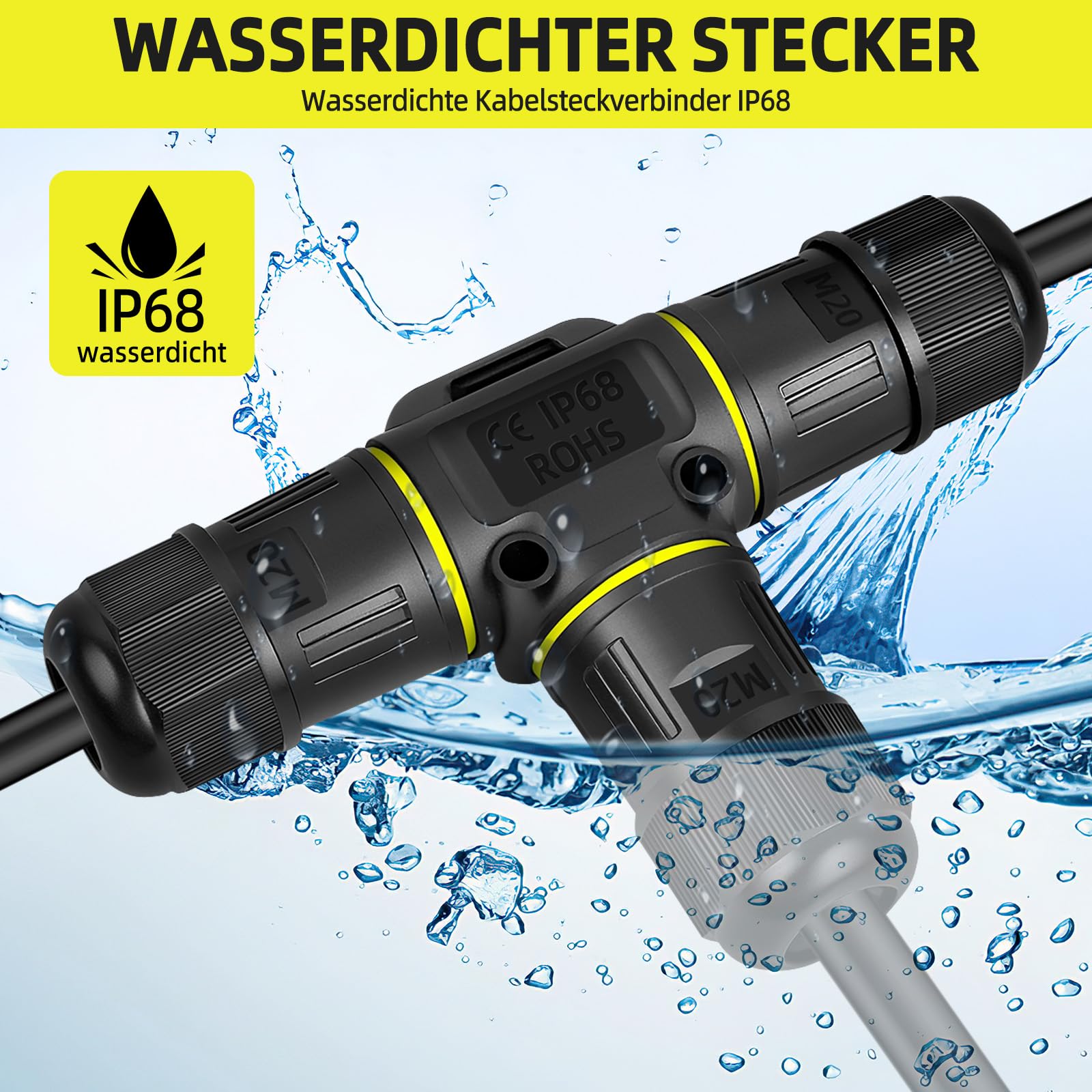 8 Stück Kabelverbinder Wasserdicht 3 Polig, für Ø3-12 mm Kabeldurchmesser, Ip68 Kabelverbinder, Erdkabel Verbinder Wasserdicht, Schnelle Verbindung T-Form Verbindungsmuffe Erdkabel für Außenbereich