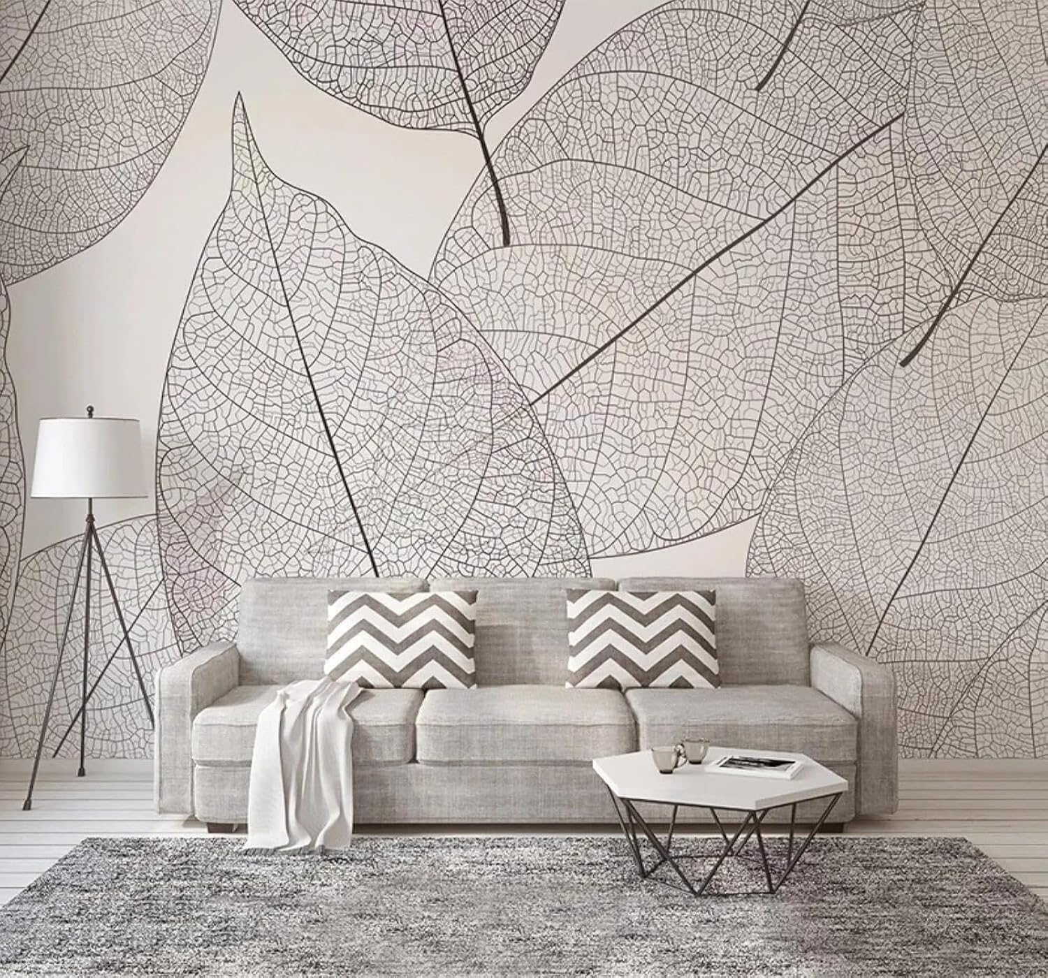 XLMING Creative Hand Drawn Minimalist Leaves Texture 3D Wallpaper Premium Textured Silk Study Dining Living Room Bedroom Sofa TV Wall Easy Install-300cm×210cm