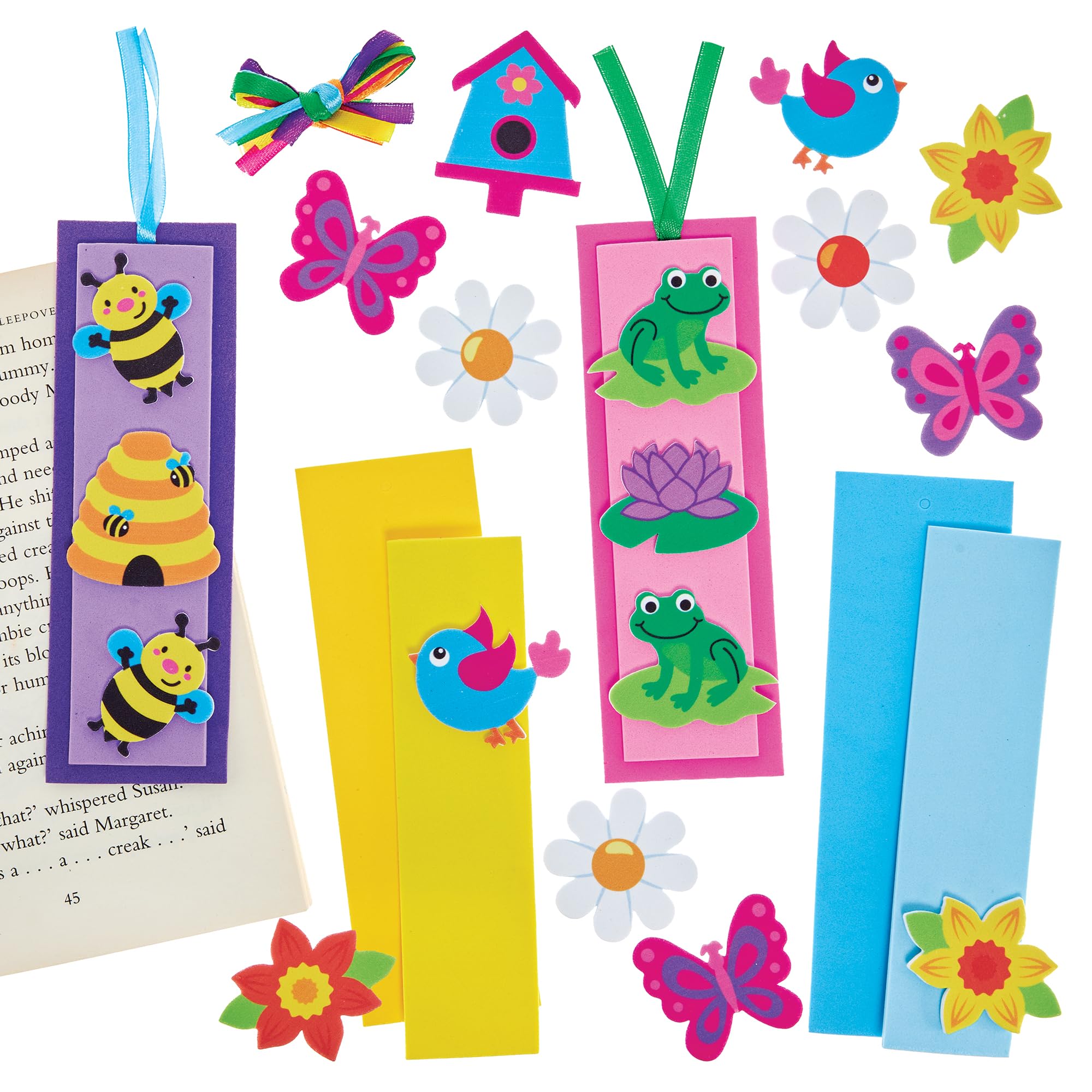 Baker Ross FN384 Springtime Bookmark Kits - Pack of 6, Bookmark Making for Kids, World Book Day Crafts
