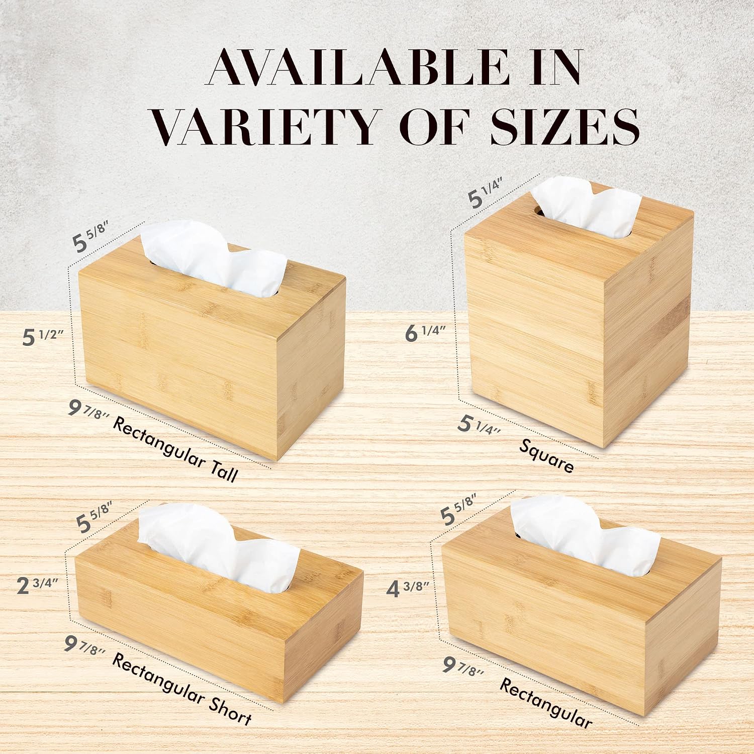 JUSK Design Tissue Box Holder, Modern, Minimalist, and Durable Wooden Bamboo Tissue Box with Sliding Bottom, Easy-Refill Premium-Quality Bamboo Tissue Box Cover, Fits 184-Count Box, Rectangular