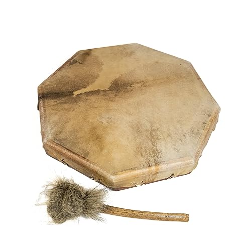 16" (40cm) Diameter Octagonal Shaman Drum, Natural Goatskin with Leather