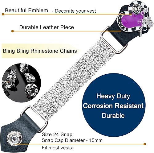 Miniatura 8 de Dream Apparel 4 extensores de chaleco de motocicleta con cristales brillantes para mujer con extremos de piel sintética y cadenas de diamantes de