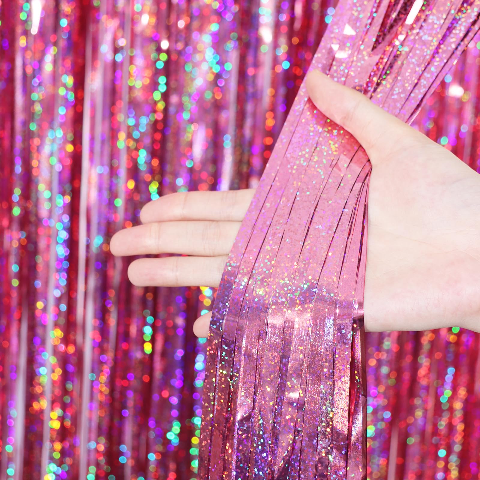 Pink Foil Fringe Backdrop - 3.3x6.6ft -2