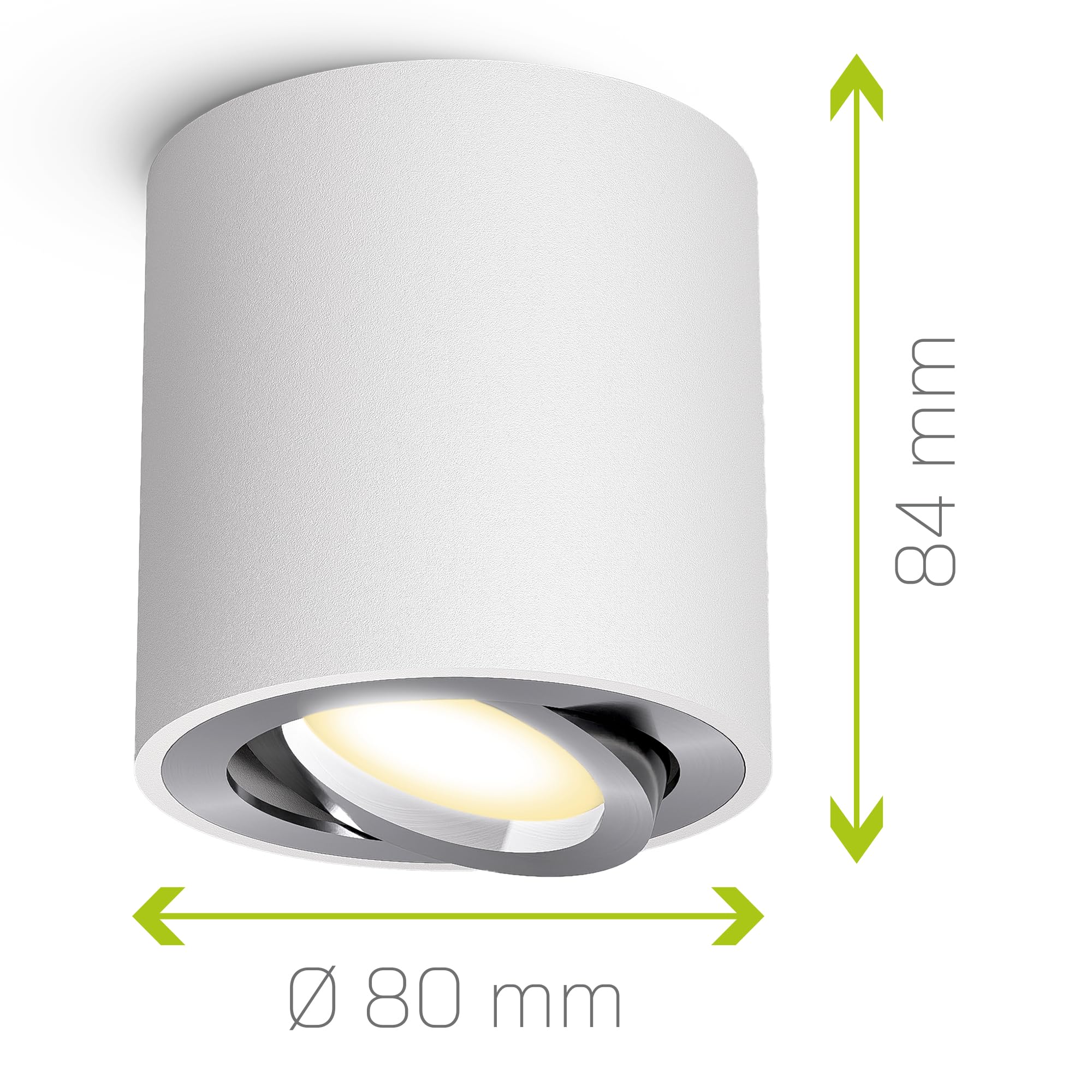 linovum CORI Aufbauspot dimmbar weiß silber - mit LED GU10 Lampe warm, neutral, kalt 6W 230V - Aufbau Strahler schwenkbar rund Ø80x84mm