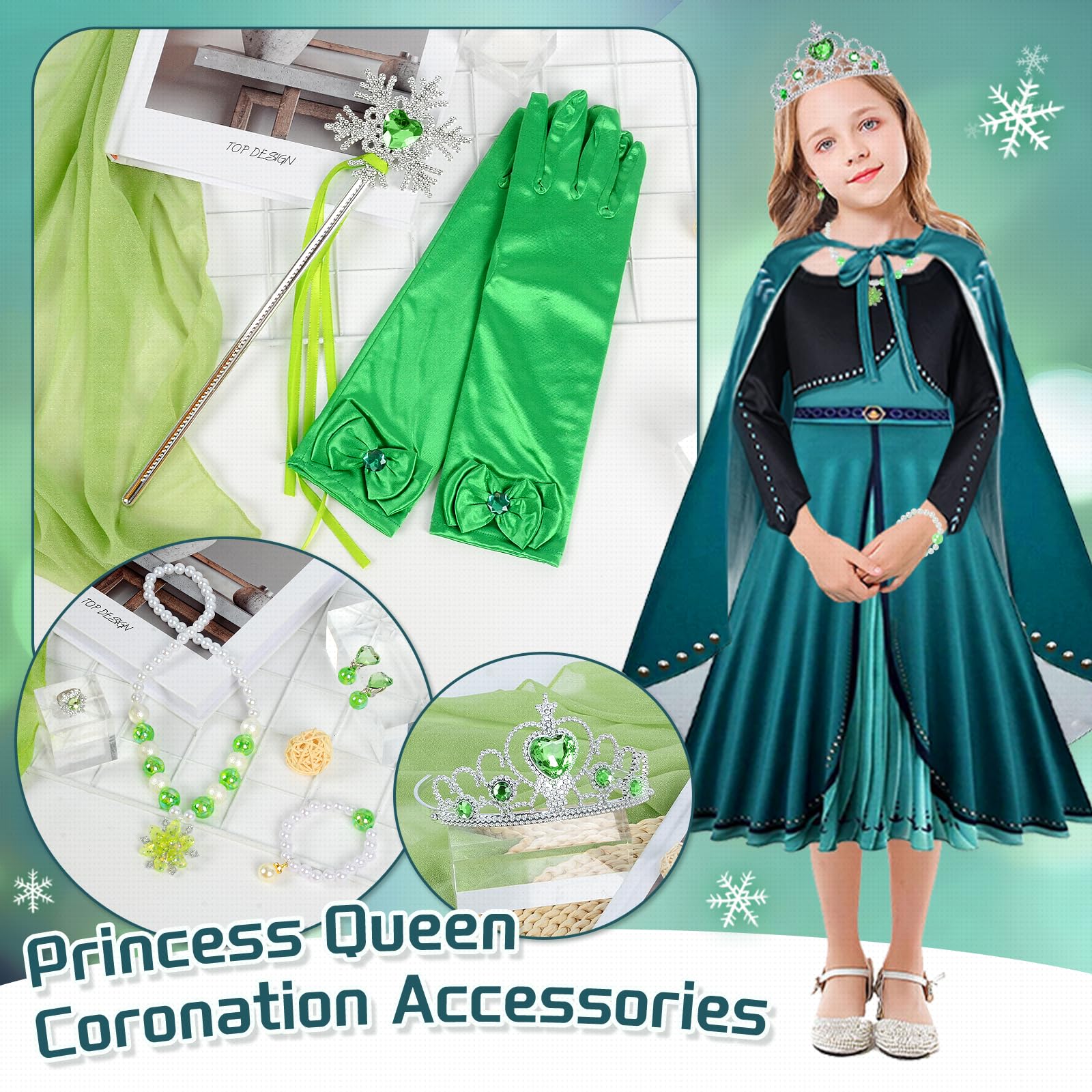 TOLOYE Costume Anna per Ragazza, Anna Vestito Principessa con Mantello, Elsa Vestito Set per Bambini, Anna Costume Princess Vestito per Ragazze Festa di compleanno Carnevale Cosplay