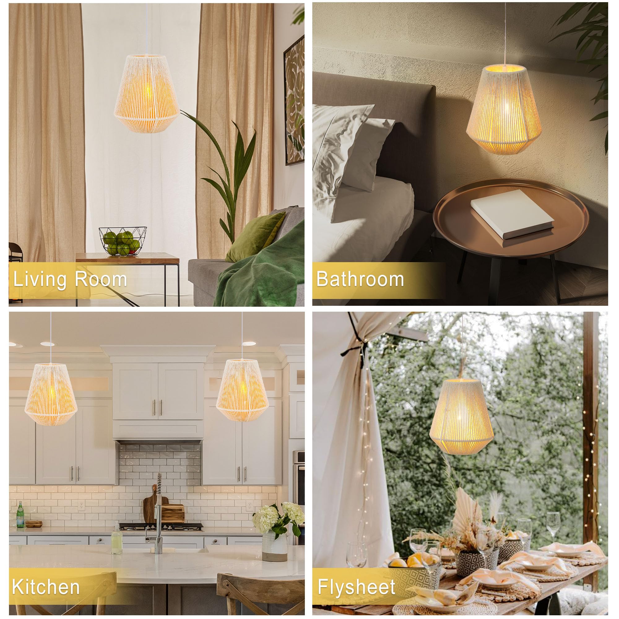 JHY DESIGN Set von 2 Batteriebetriebene Hängelampe 20,5 cm Hoch Geflochtenes Baumwollseil Dekorative Pendelleuchte Hanfseil-Rattan-Beleuchtungskörper mit 6-Stunden-Timer für Innen Außenbereich