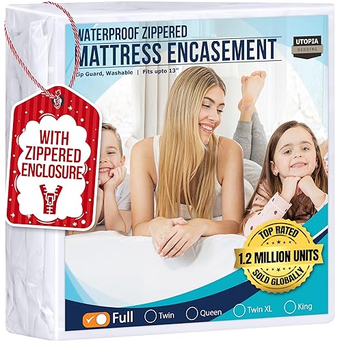 Utopia Bedding Waterproof Mattress Protector Full Size, Zippered Mattress Encasement Bed Bug and Dust Mite Proof, Absorbent Six-Sided Mattress Cover