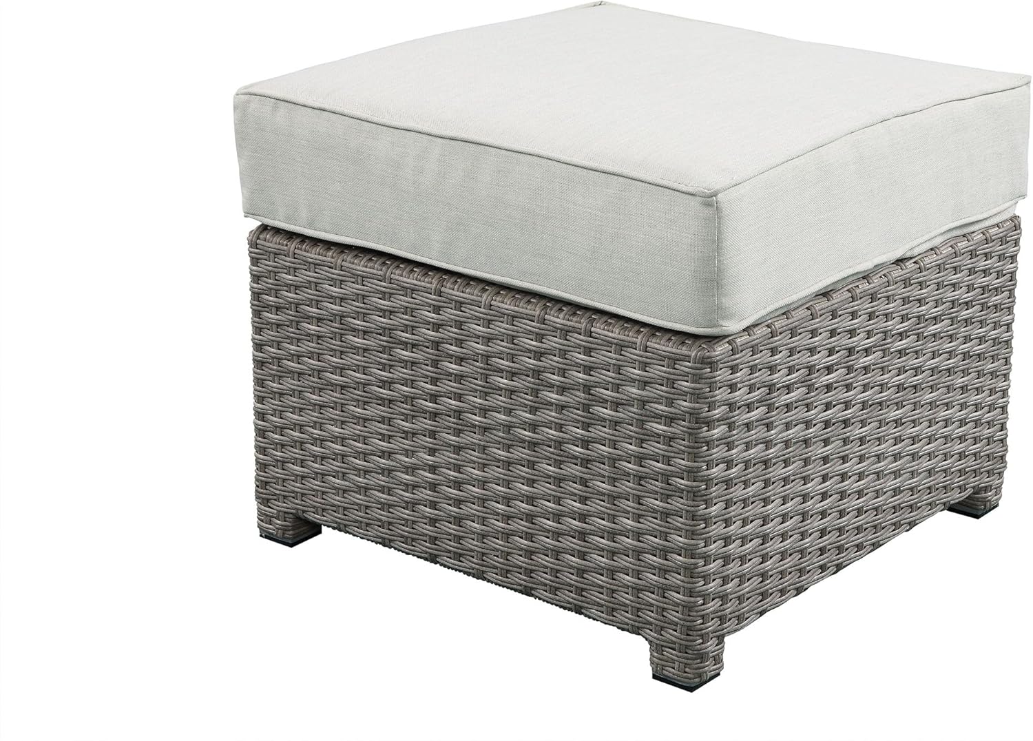 Beige Fabric & Gray All-Weather Wicker Patio Sofa & Ottoman with 2 Toss Pillows