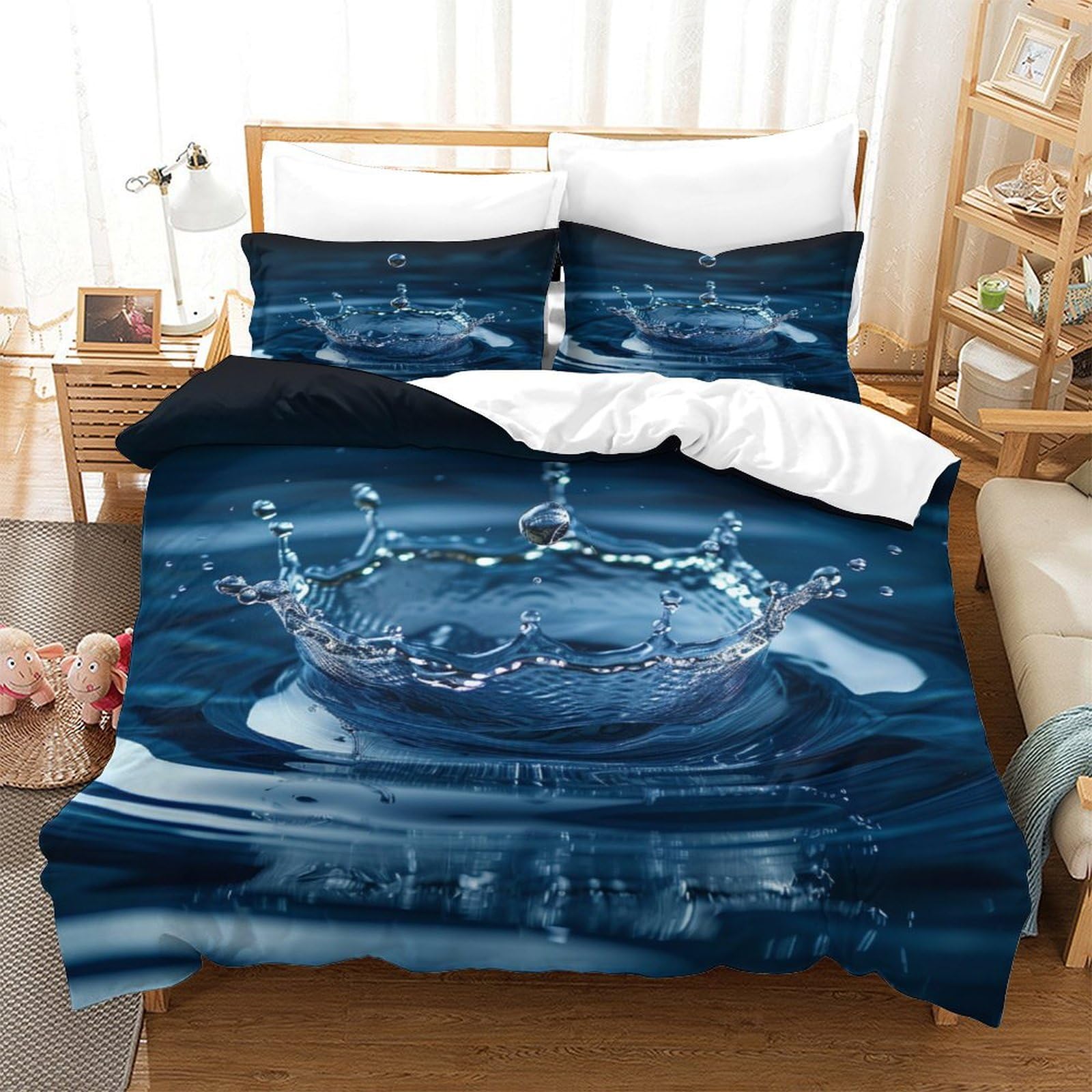 P1S9U7W5Y Artistic Water Drop 3D Printed Microfiber Duvet Cover Set 3pcs, Splash Pattern 3D Printing Bedding Set Double（200x200cm）